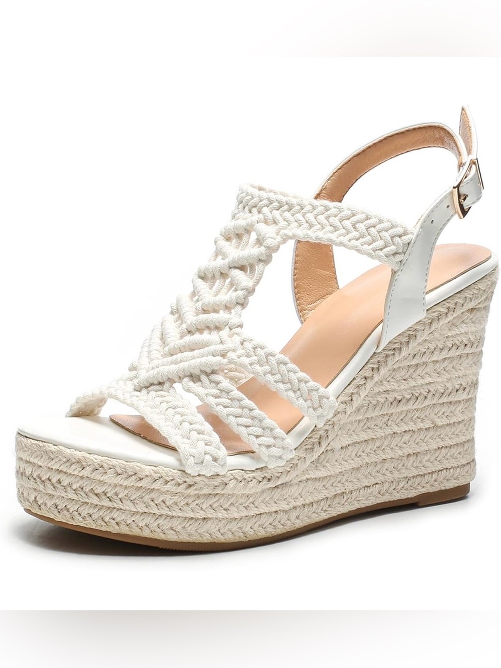 Braided Espadrille Wedge Sandals in White